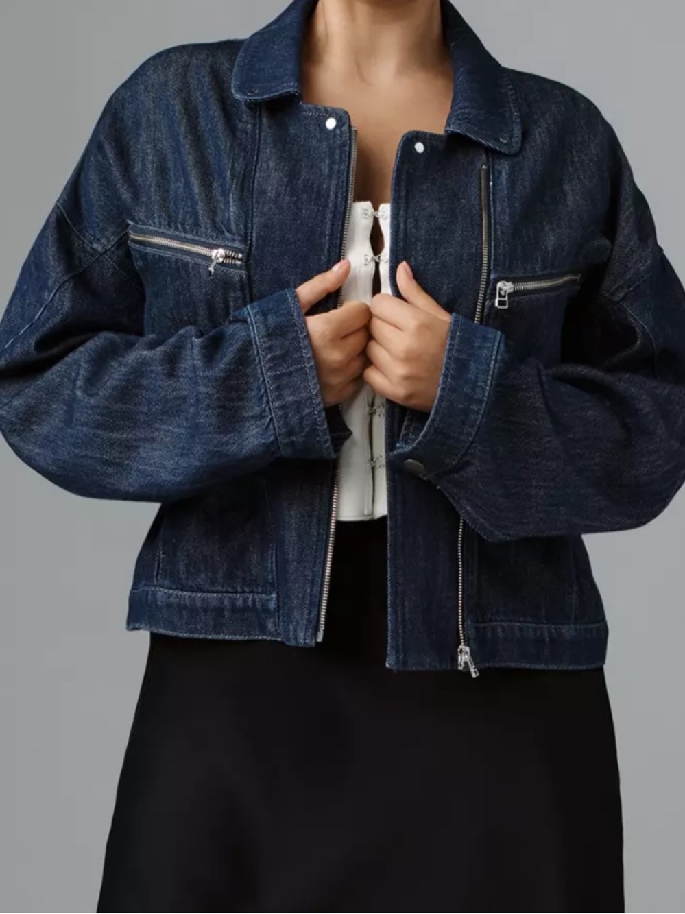 Anthropologie Pilcro Tidal Moto Utility Jacket Blue Denim Women’s Size XS